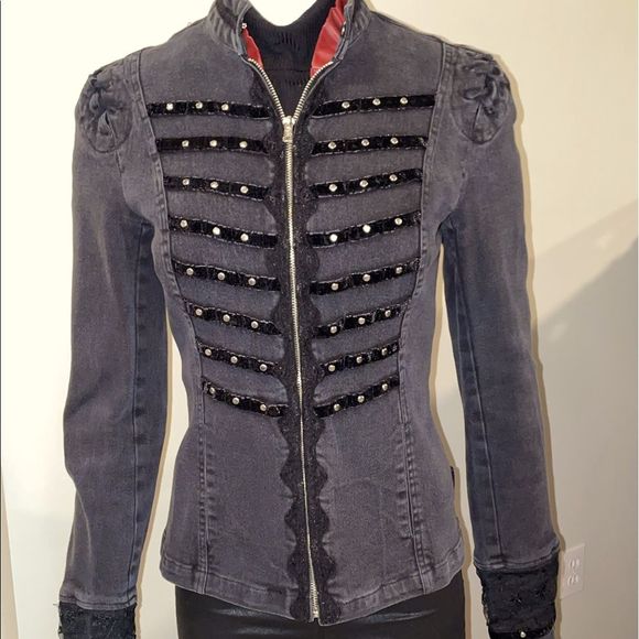 Tripp nyc Jackets & Blazers - Tripp NYC Band Military Stretchy Denim Jacket - EUC (Tripp vintage for reals)